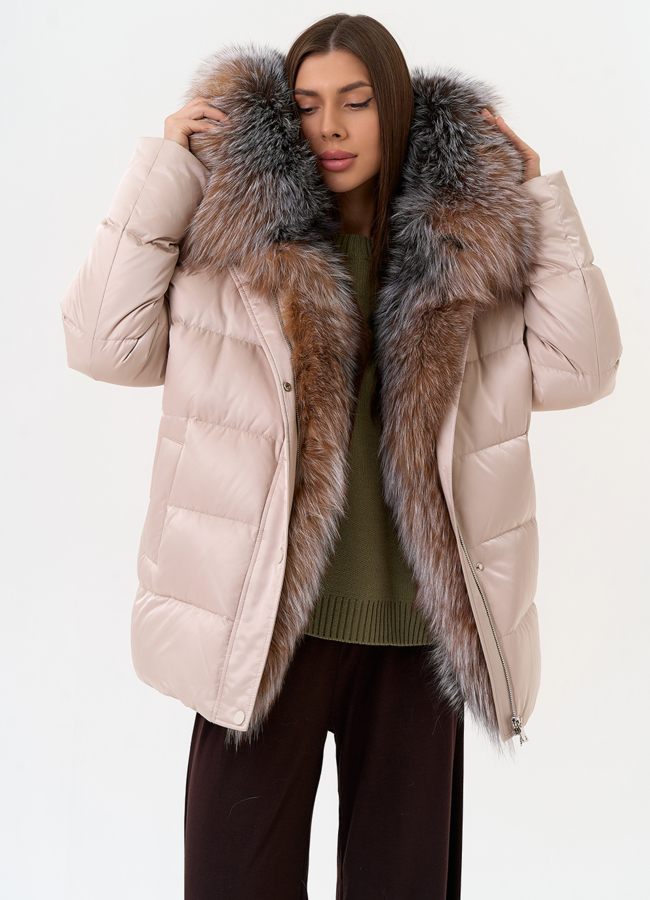 Женский пуховик с отделкой из меха блюфрост модель № 31440 универмаг малина