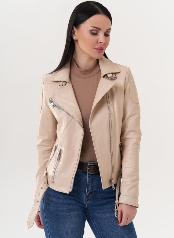 Куртка "косуха" бежевого цвета из натуральной кожи