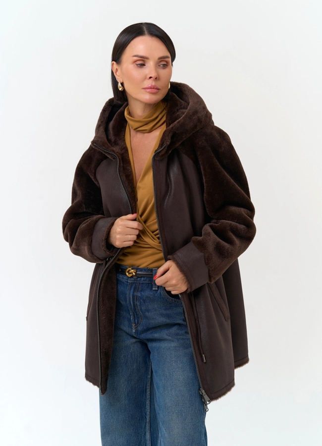 Женская дубленка из эко замши модель № 33900 универмаг малина