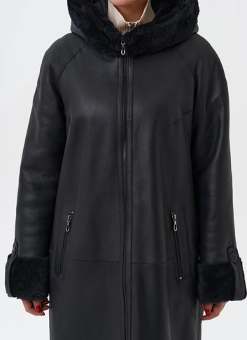 Натуральная дубленка с капюшоном фото