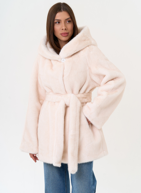 Женская шуба из эко меха с капюшоном