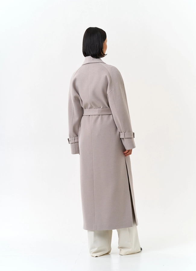 фото Женское длинное пальто с поясом модель № 32852