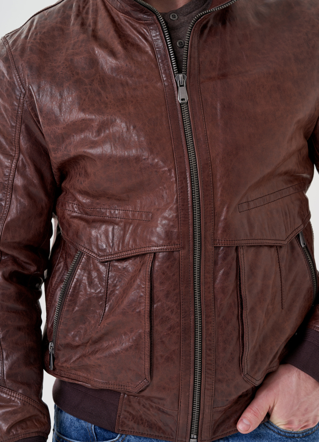 Куртка бомбер из натуральной кожи  модель № 24435 универмаг малина