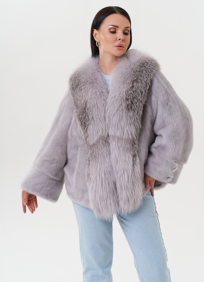 фото Укороченная норковая шуба с чернобуркой модель № 27585