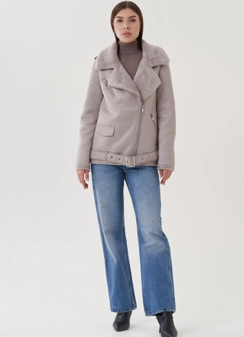Дубленка из эко замши с английским воротником