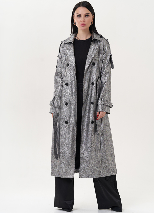 Плащ из эко кожи под серебро модель № 26803 универмаг малина