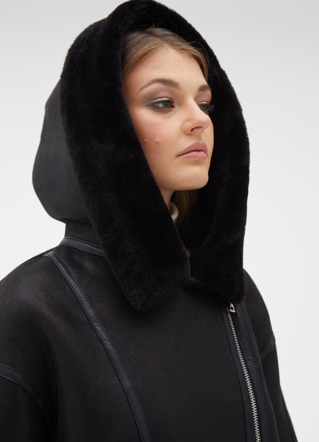 Женская удлиненная дубленка из эко кожи модель № 32022 универмаг малина