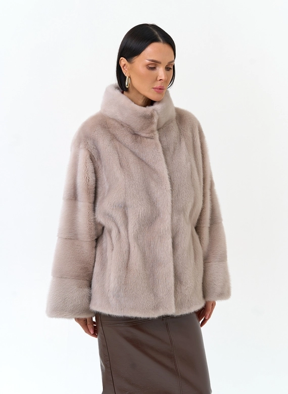 Шуба из меха норки с воротником стойкой фото