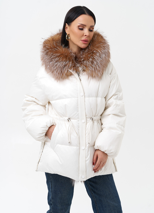 Женский пуховик с отделкой из меха лисы модель № 28522 универмаг малина