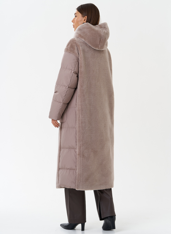 Комбинированное пальто с капюшоном