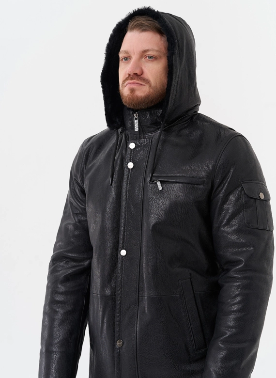 Мужская дубленка черного цвета  фото