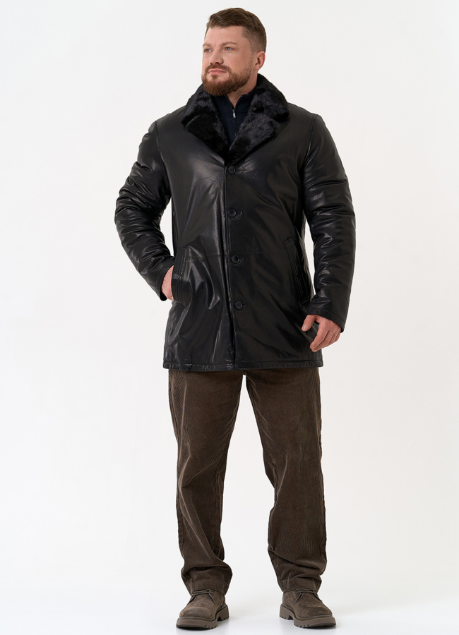 фото Мужская дубленка с английским воротником модель № 31779
