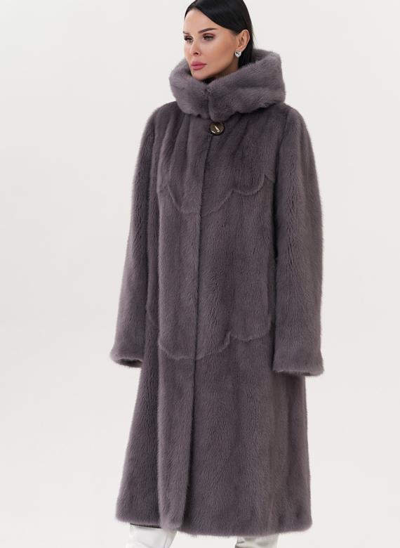 Шуба из норки с капюшоном