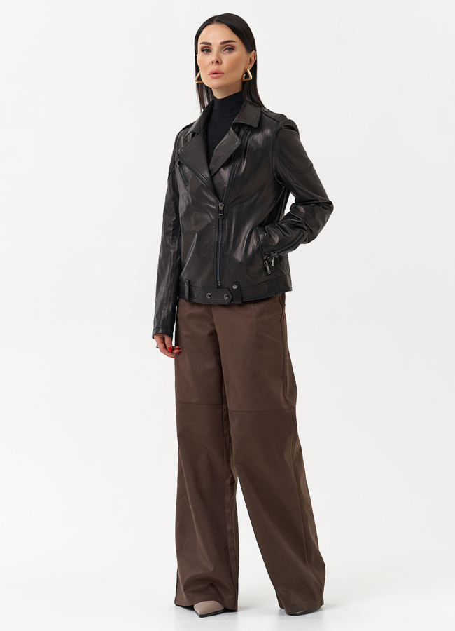 Куртка кожаная черного цвета модель № 10662 универмаг малина