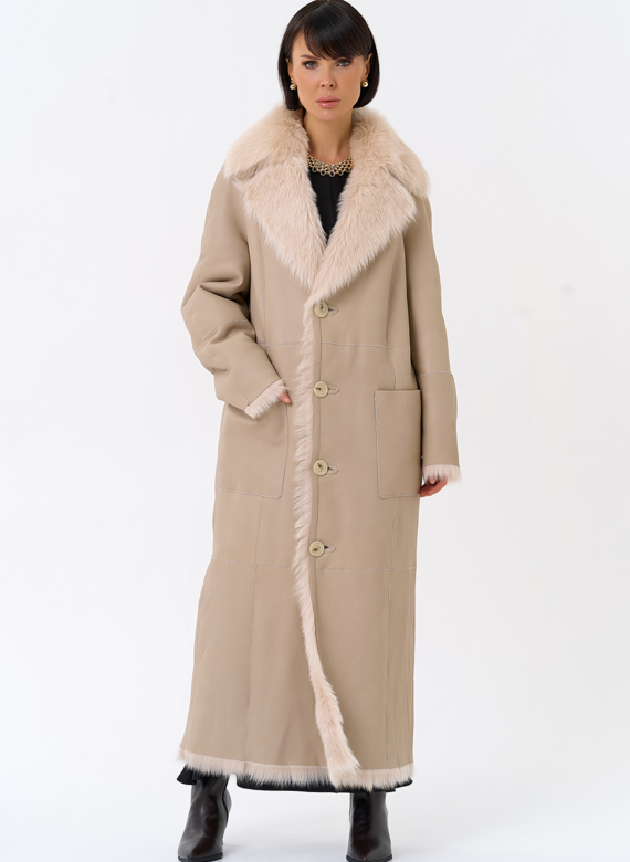 Женская двухсторонняя дубленка с поясом