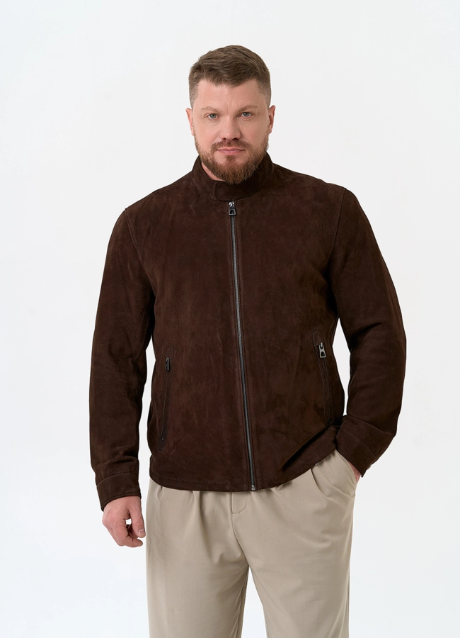 Мужская куртка из натуральной замши модель № 32897 меха малина