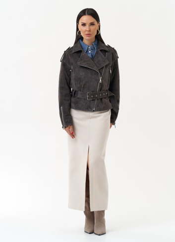 Женская куртка из натуральной замши с поясом