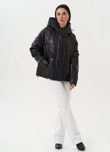 Утепленная куртка из натуральной кожи с капюшоном