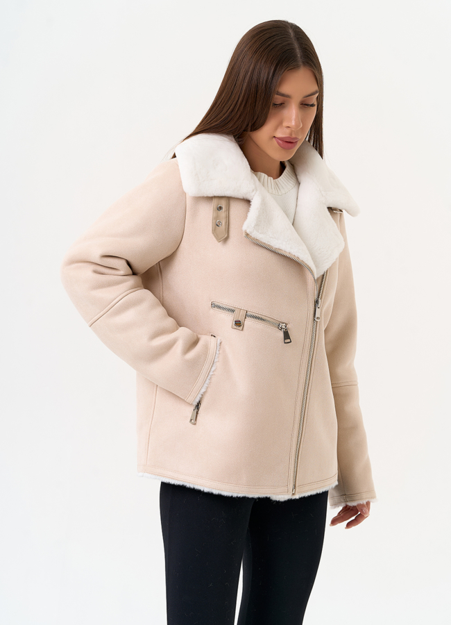 Светлая дубленка из эко замши модель № 31509 в кредит