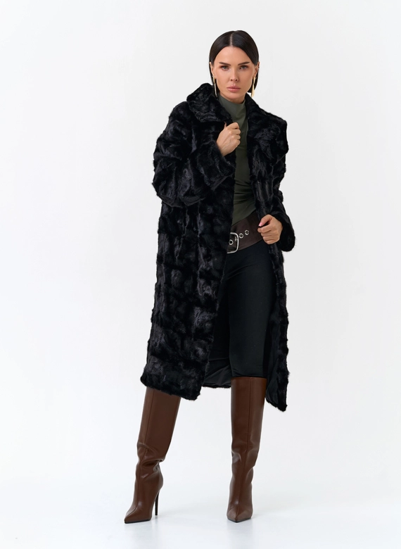 Шуба из меха норки с капюшоном