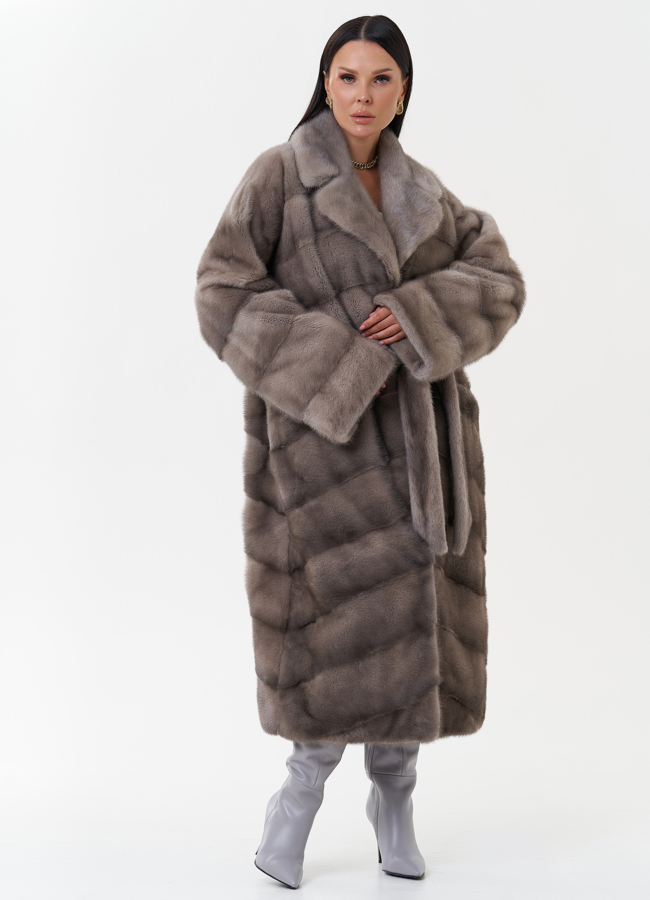 Шуба из скандинавской норки с поясом модель № 27701 в кредит