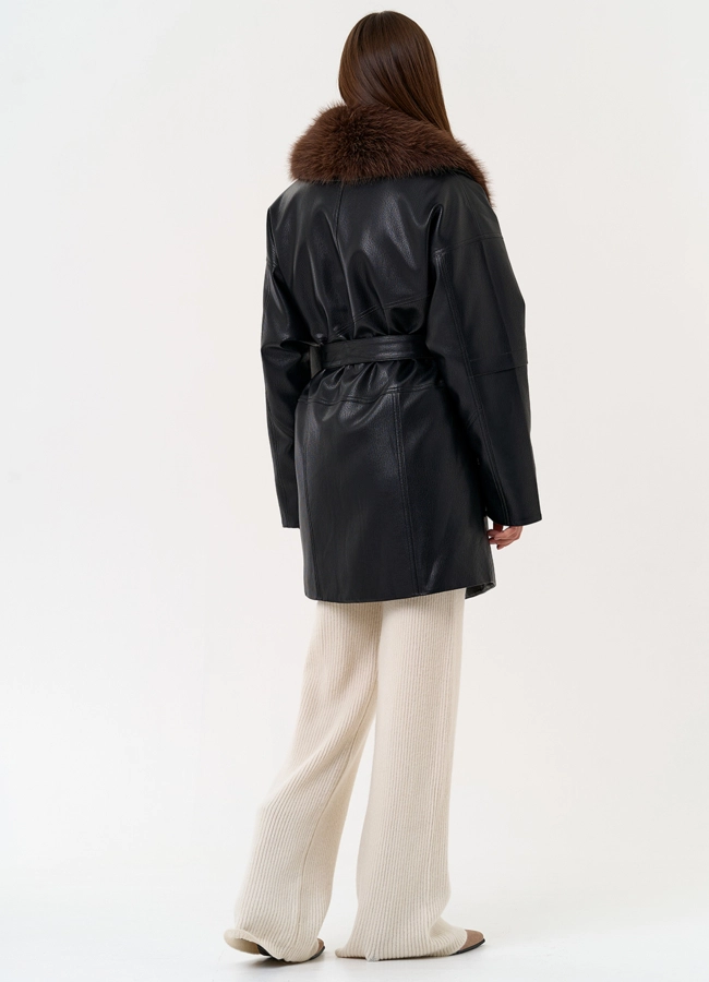 Женская утепленная куртка из эко кожи с воротником из эко меха модель № 31496 в кредит