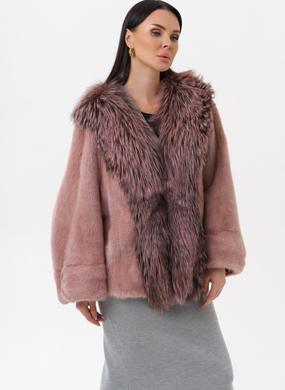 Короткая шуба из норки с чернобуркой